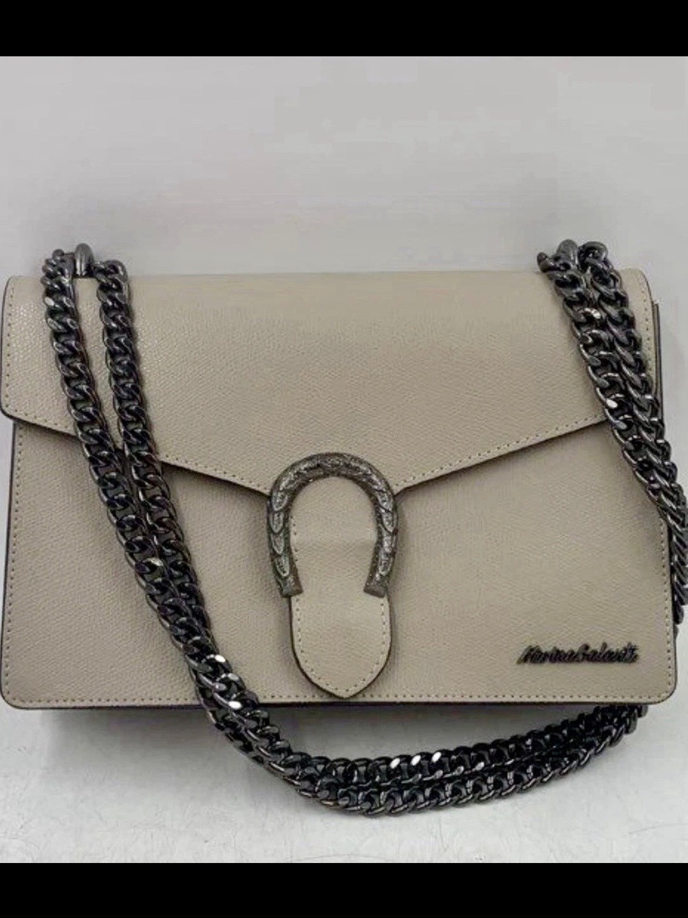 NWOT Marina Galanti Womens Vera Pelle Beige Leather Chain Strap Crossbody Bag